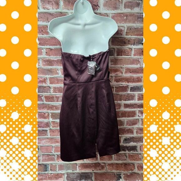 Express Purple Strapless Cocktail Dress Size 8 Satin Ruched Party Mini Formal - Picture 2 of 7